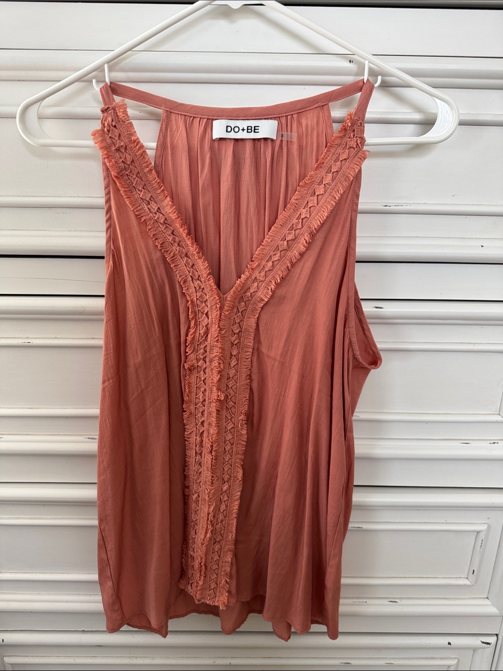 DO+BE Coral V-Neck Sleeveless Tank with Fringe Trim